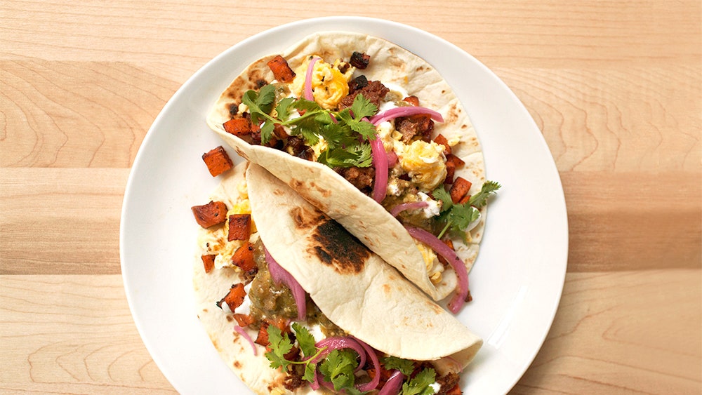 Chorizo–Sweet Potato Breakfast Tacos
