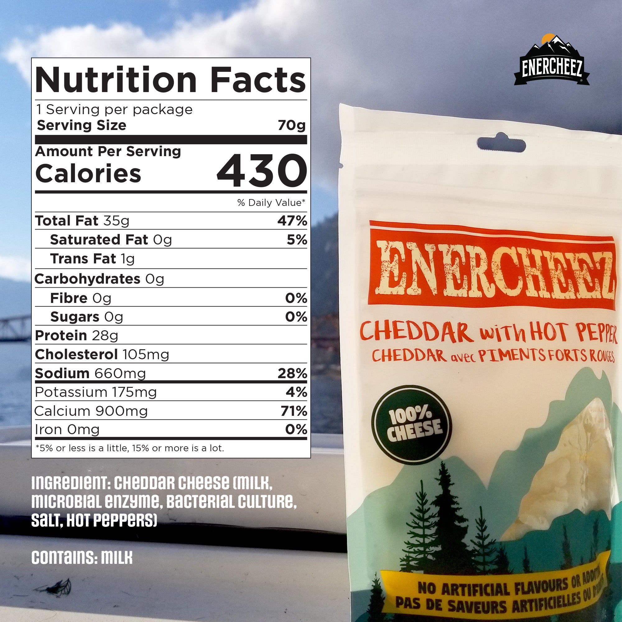 Enercheez Cheddar & Hot Pepper spicy crispy cheese snack - 100% Canadian cheese with hot pepper, keto-friendly